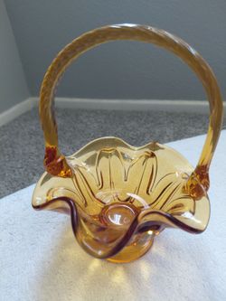 Antique floral glass basket