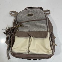 Itzy Ritzy Diaper Bag Backpack Taupe Cream  Chevron Tassel