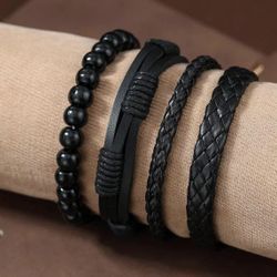 Bracelet Set 4 Leather and Beads Brand New 