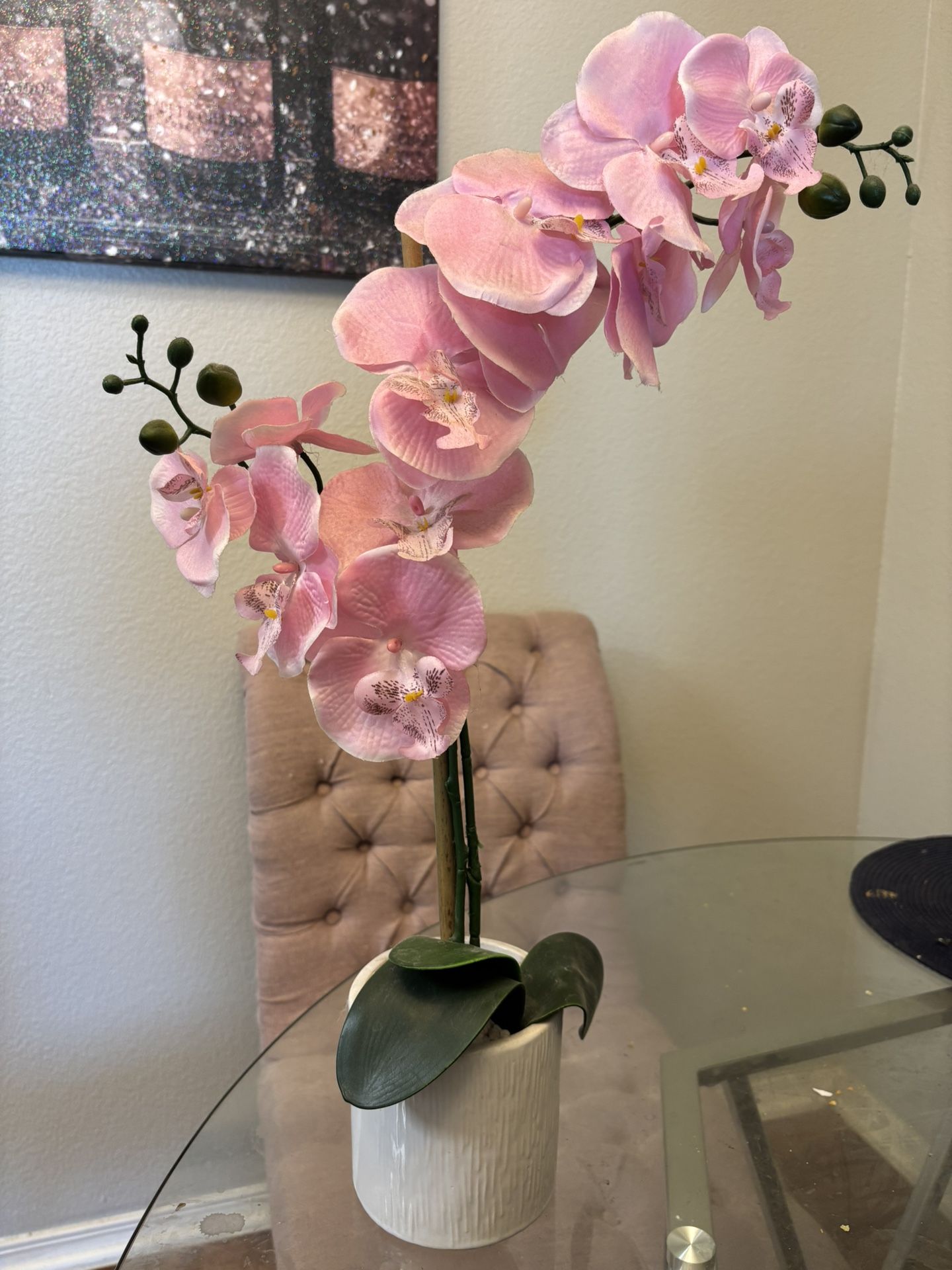 Artificial Pink Orchid Plant in White Pot