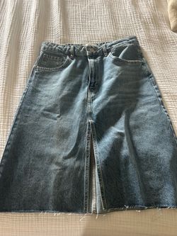 Mango light blue denim skirt