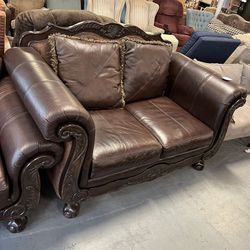 Brown Leather Loveseat (in Store) 