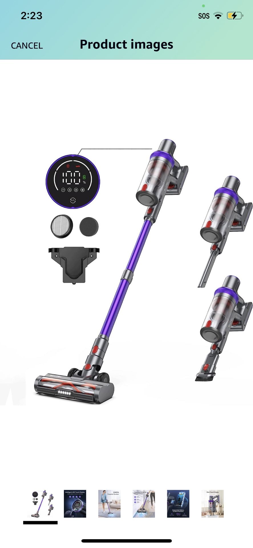 WLUPEL Cordless Vacuum Cleaner, 33Kpa Stick Vacuum Cleaner, 400W Handheld Vacuum with LED Touch Screen, 50mins Runtime for Pet Hair, Carpet and Hardwo
