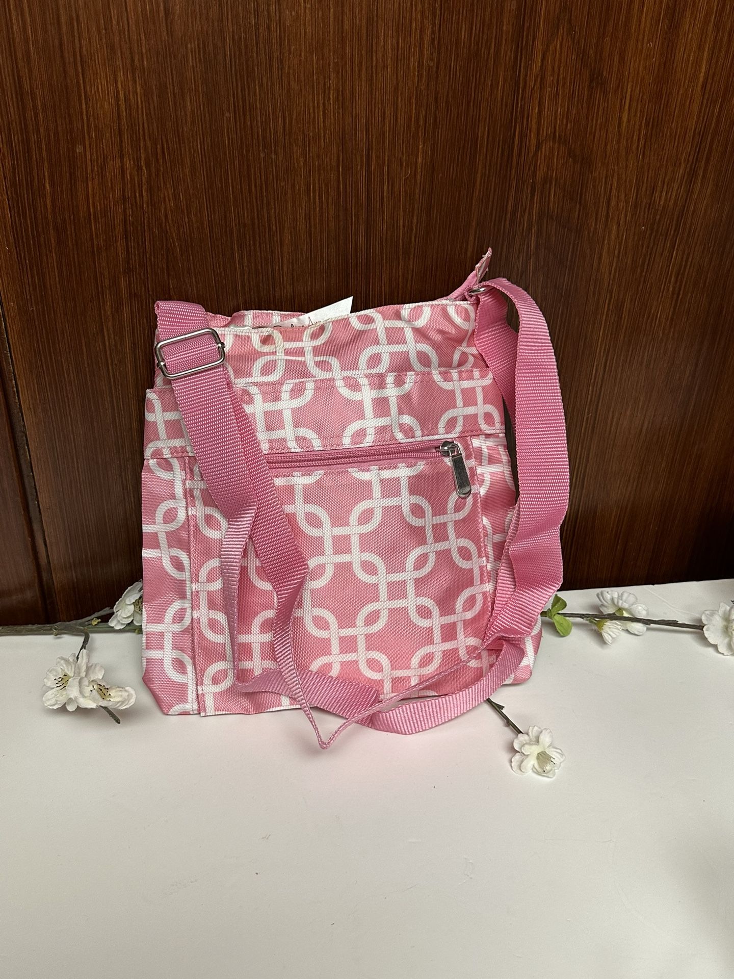 Penelope Ann Discontinued Geometrical pink white Messenger Crossbody Bag