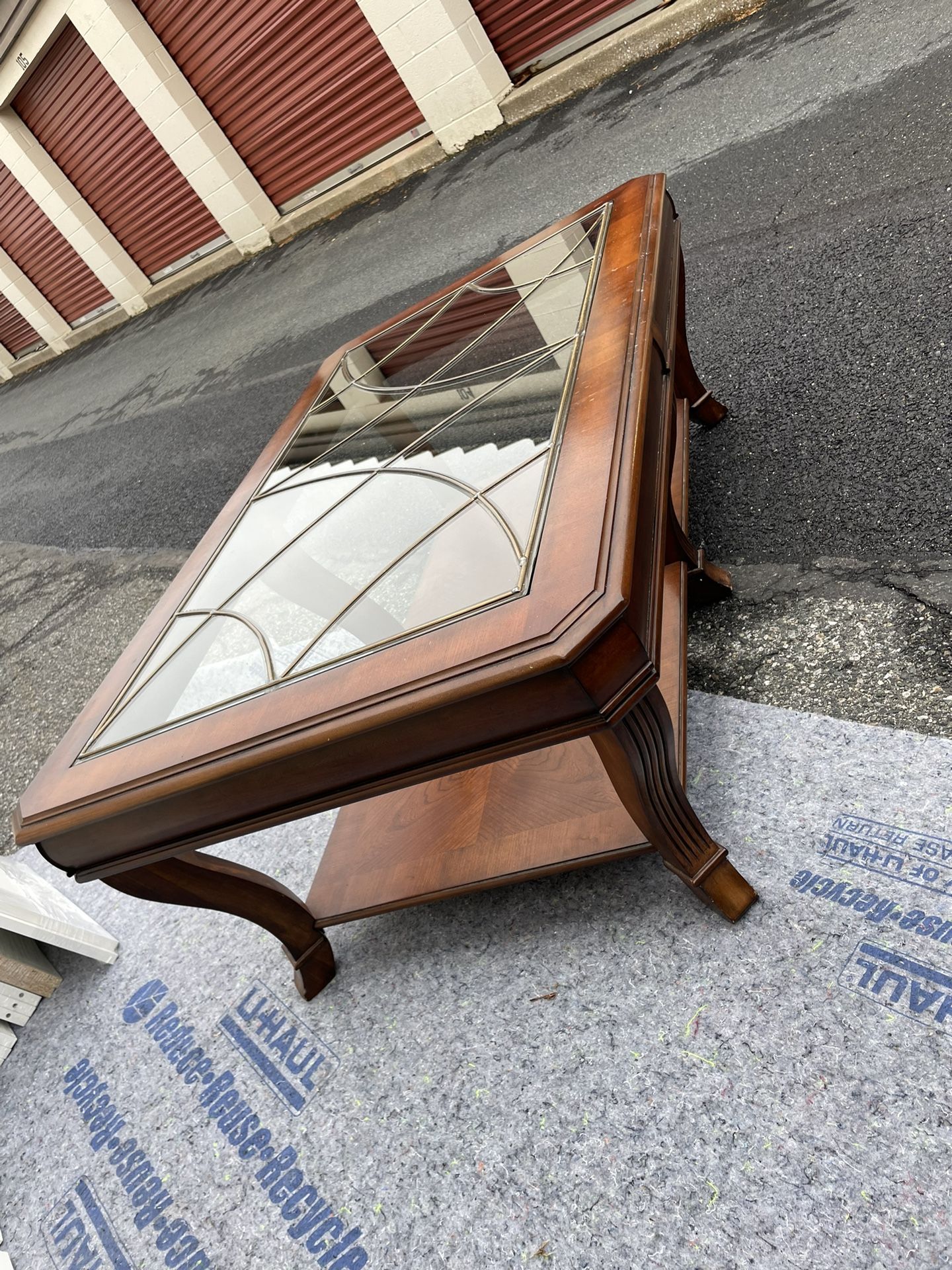 Rare Hooker Furniture Wood & Leaded Glass Top Coffee Table