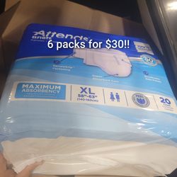 Attends Adult Incontinence Disposable Briefs, X-Large, 58"-63" Waist with SecureGrip Tab Closure, Maximum Absorbency with Dry-Lock Containment Core an