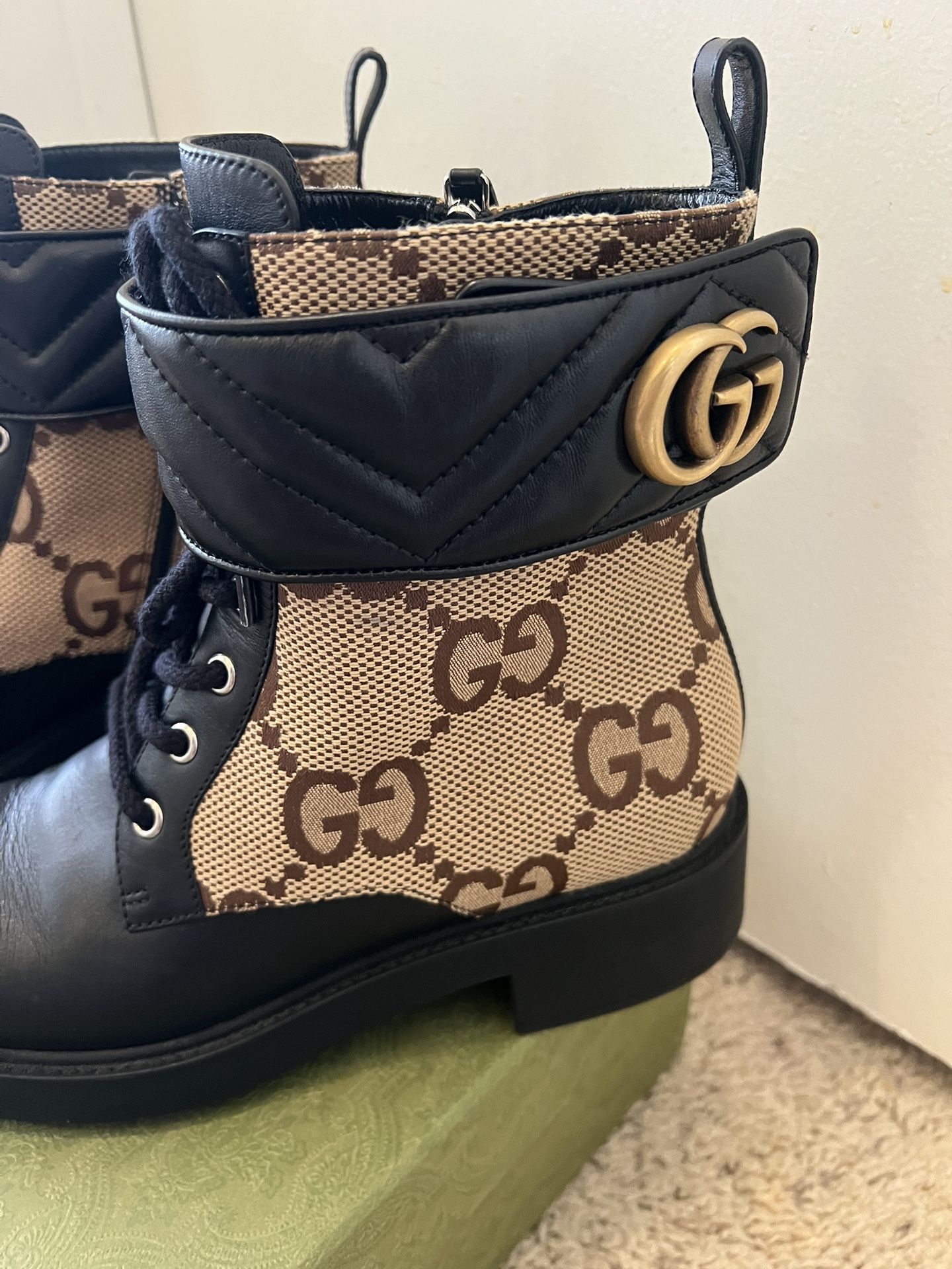Authentic Gucci GG Quilted Leather Combat Boots