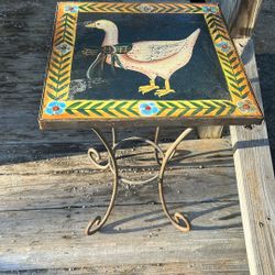 Vintage Folk Art Table (Metal Stand)