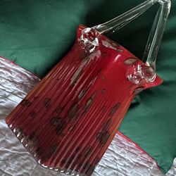 Red Blown Glass Purse Looking Vase