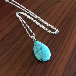 New Turquoise  Droplet Gemstone Necklace 18”