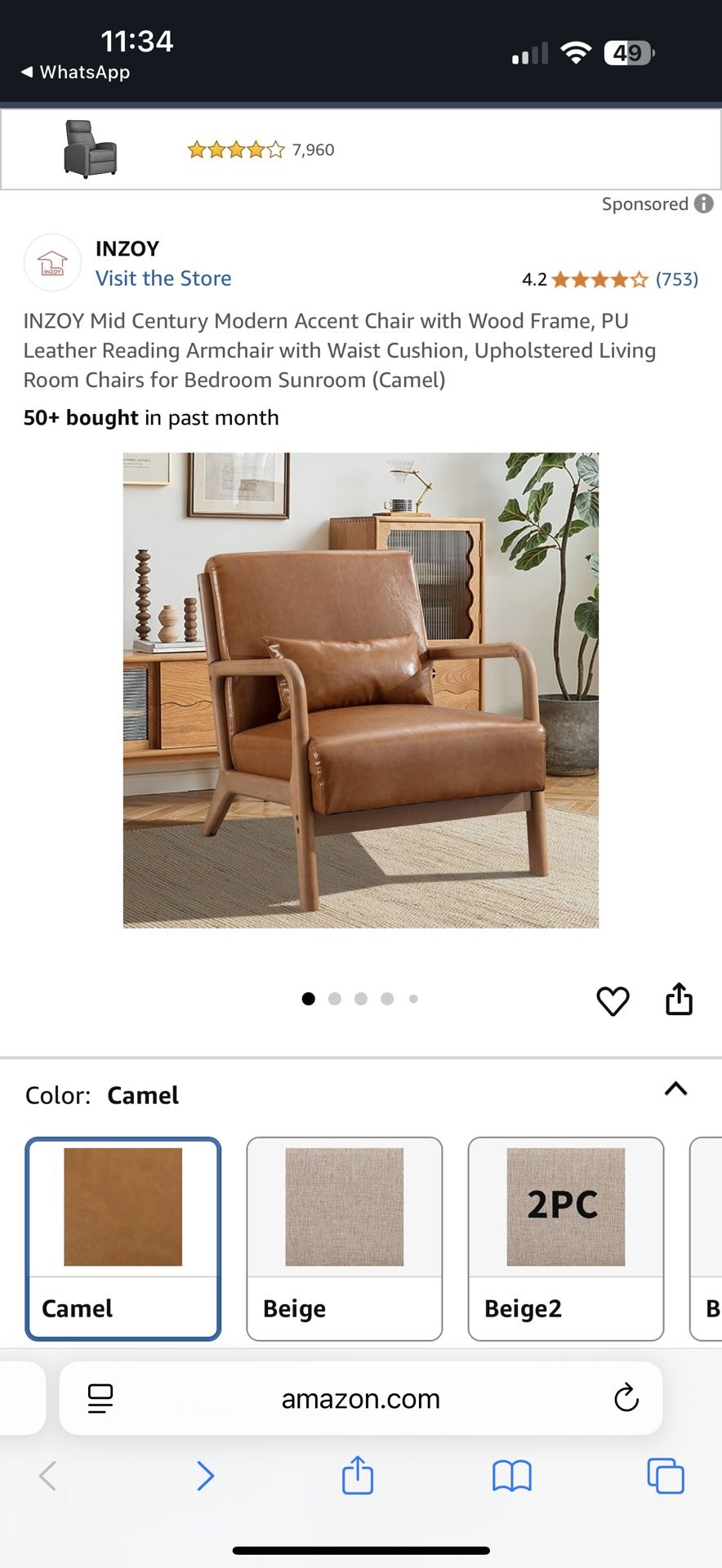INZOY Mid Century Modern Accent Chair, Arm Chair