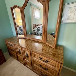 Matching Wood Dresser & Mirror