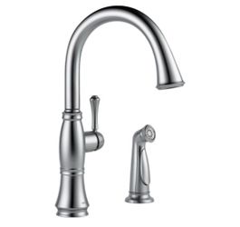 Delta kitchen faucet – hose is cut, needs replacement. Sold as-is for parts or repair.