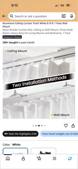 Aluminum Ceiling Curtain Track White 6-9 ft
