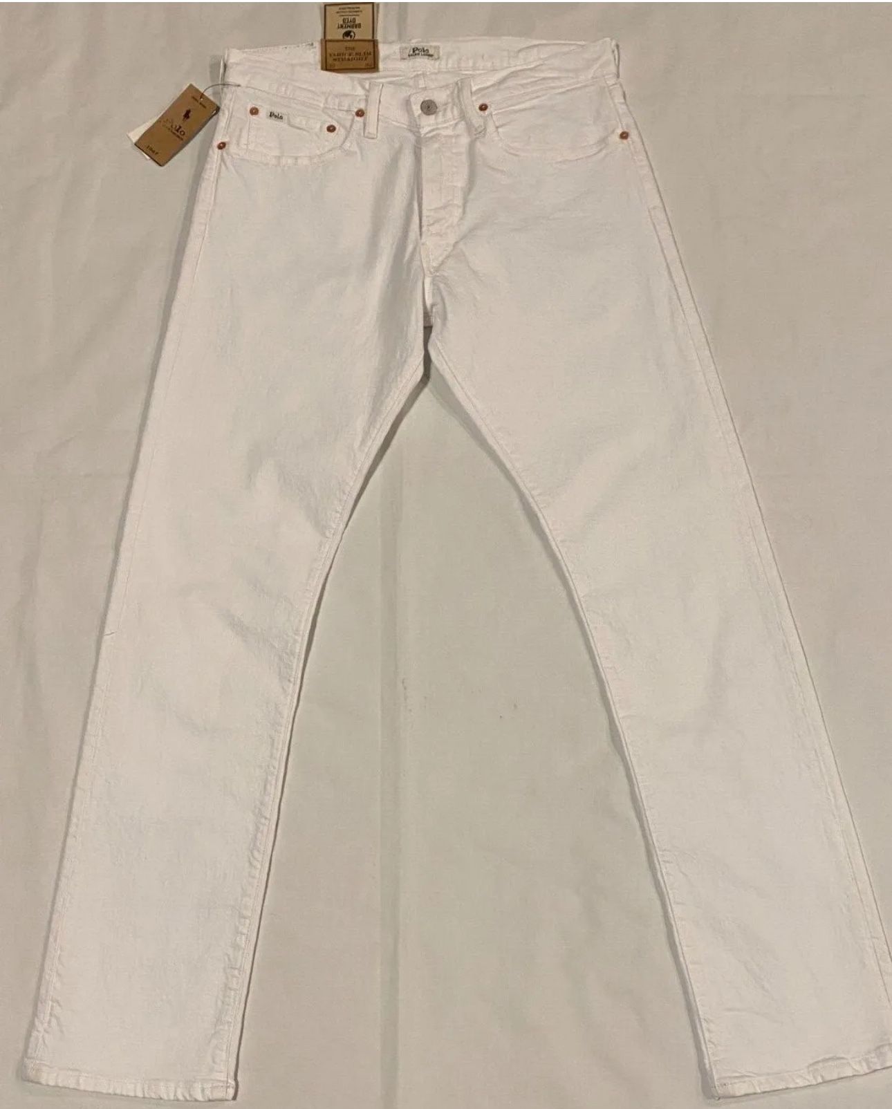 New Polo Ralph Lauren Varick Slim Straight Low Stretch White Jeans Size 33 Waist / 30 Inseam 