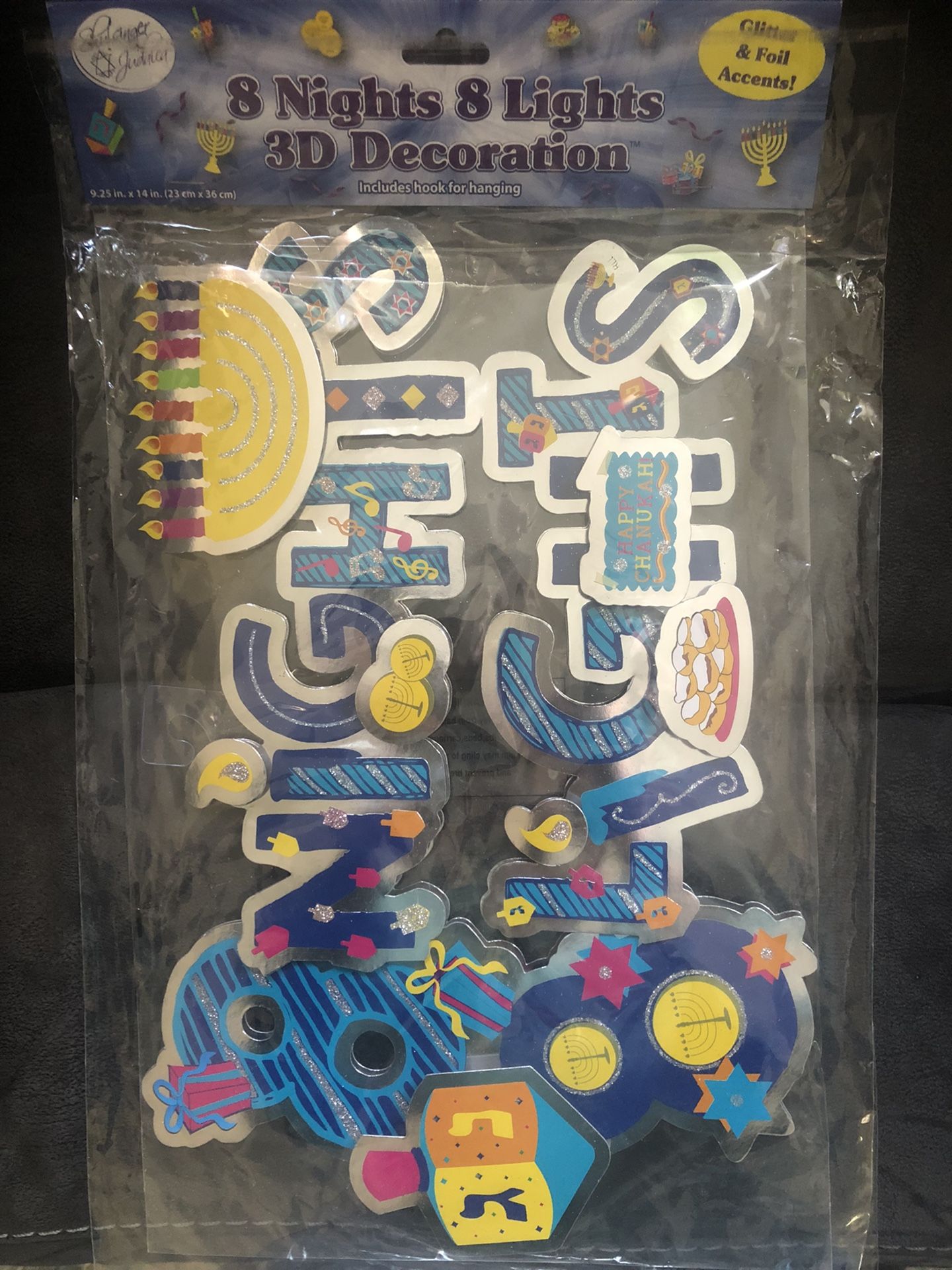 8 Nites & Lites Chanukah Decoration Banner Glitter And Foil Accent New