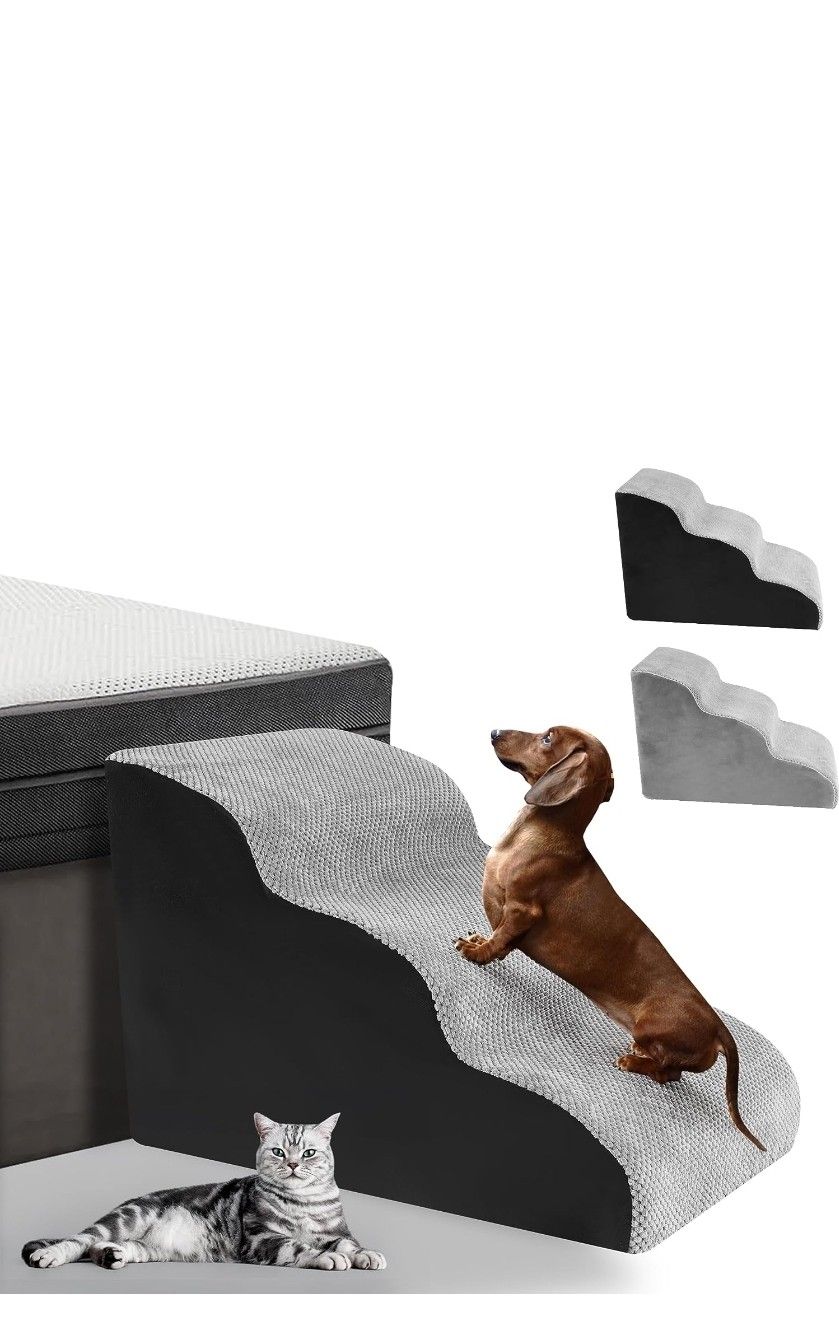 AUTIHOM Dog Stairs & Steps for Small Dogs 3-Step Pet Stairs for Bed and Couch 33D Foam Doggy Steps Puppy Steps for Small Dogs, Non-Slip Pet Steps, Dog