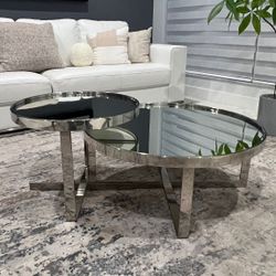 Set Of 2 Modern Chrome and Glass Coffee Table