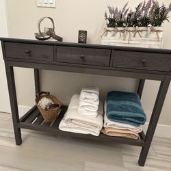 Console table, dark gray/stained, 41 3/4x16 1/2 "