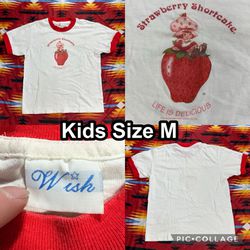 RARE Vintage 2001 Strawberry Shortcake Kids Size Medium White T-Shirt Wish Tag