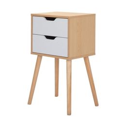  Sturdy Wood End Table Nightstand with 2 Drawers (New In Box)