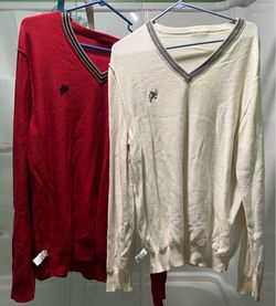 Express Men's 2-Pack V-Neck Long Sleeve Knit Pullover Sweaters Red/White L