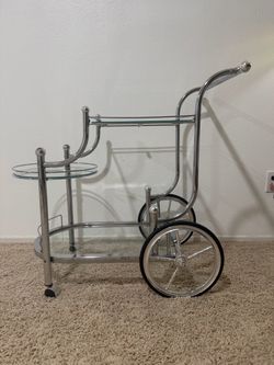 Chrome Bar Cart with Glass Shelves