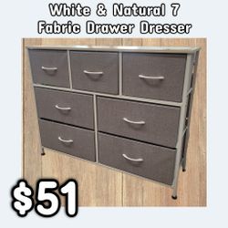NEW White & Natural 7 Fabric Drawer Dresser: Njft 