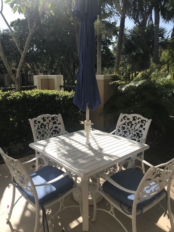 Patio Table Set With Iron Chairs Pillows Umbrella For In Palm Patio Table Set With Iron Chairs Pillows Umbrella For In Palm Beach Gardens Fl Offerup