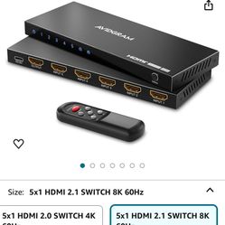HDMI 2.1 Switch 8K 60Hz, AVIDGRAM HDMI Switcher 5 in 1 Out with IR Remote, 5 Port 4K 120Hz Auto HDMI Selector Hub Support 8K 48Gbps, Compatible with X