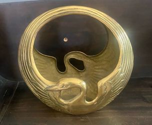 Vintage Brass Swan Planter Basket Sculpture