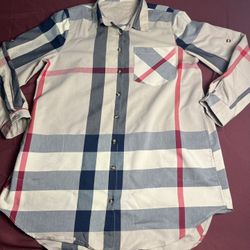 Acloth classic beige Nova Check  Half Placket Blouse with pockets -XL  Women’s