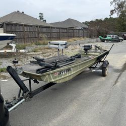 1980 Duracraft boat….45 lb. Trolling motor and trailer. Outboard 6hp works fine. Yes has title for boat and trailer I’m willing to trade let m... See 