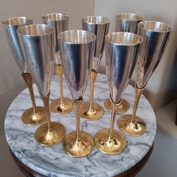 $39 Vintage PENCO Brass Silver-plated Stemmed Champaign/Wine Goblets. Set of 8 Beautiful Condition 