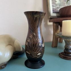 Hand Carved Wood Vase Made In Jamaica