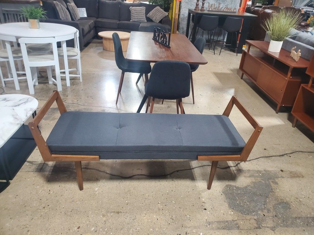 ,Mid Century Modern Style Gray Fabric Bench (New)