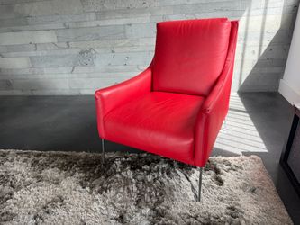 Red Leather Accent Chair with Chrome Legs
