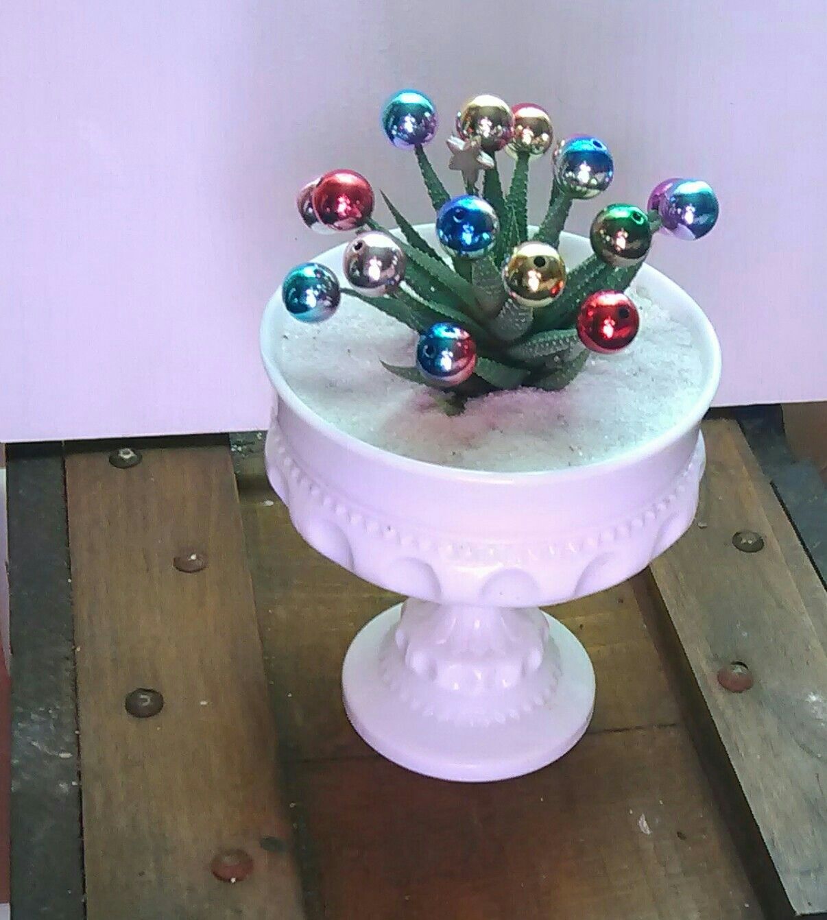 Mini live "Christmas tree" in milkglass