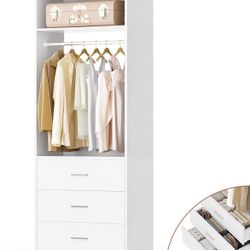 Closet Organizer System with Hanging Rod & Shelves, Walk-in Closet Systems for Small Closets, White
