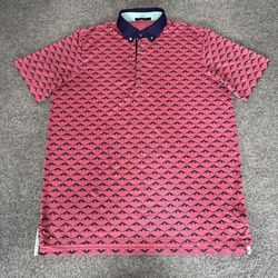 Greyson Polo Shirt Mens Large Pink Bird Print AOP Golf Short Sleeve Performance