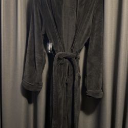 Black Fleece Bath Robe With Hood