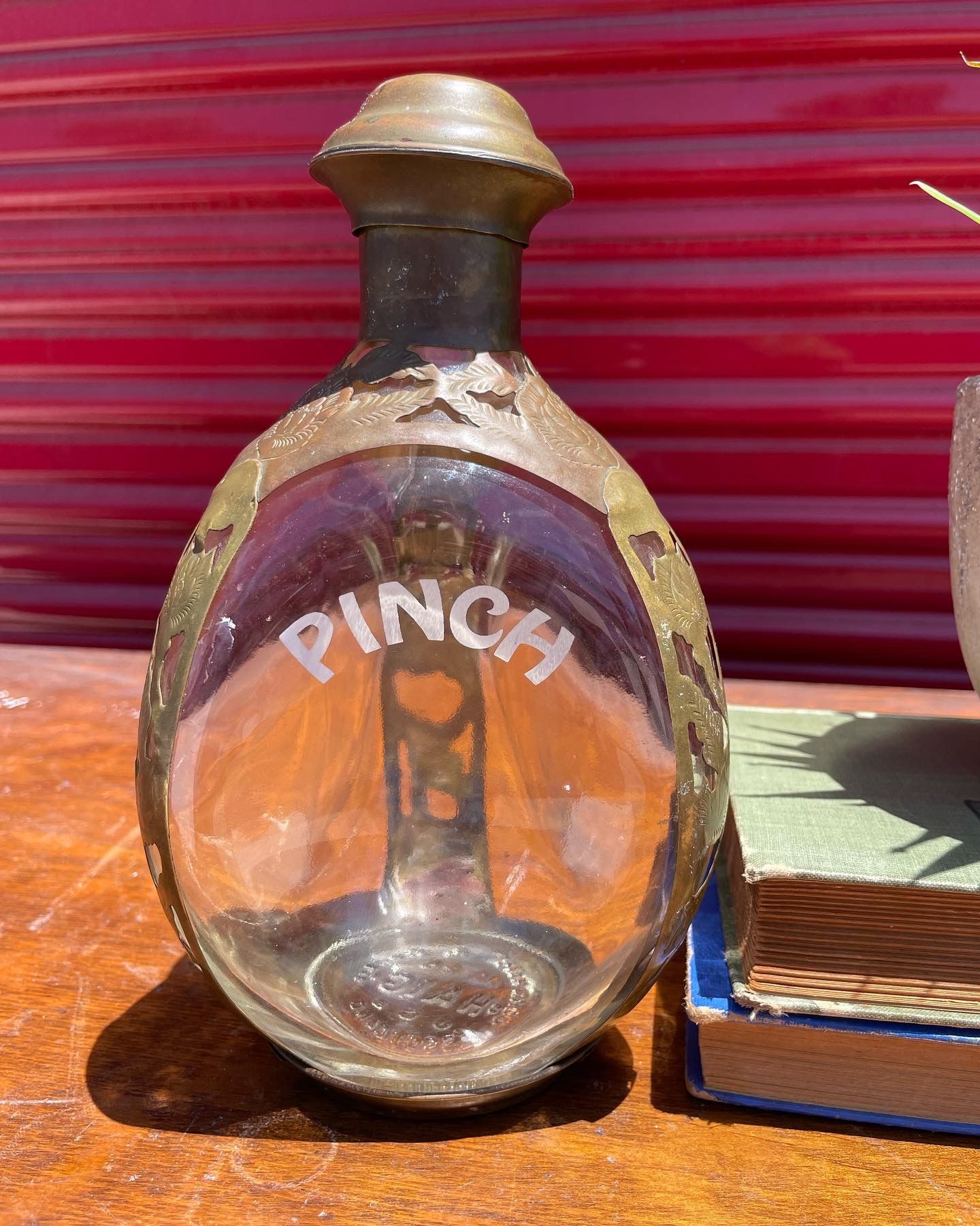 Vintage Antique Glass And Brass Bottle Decanter