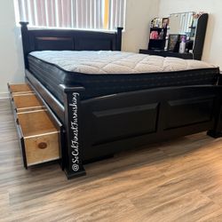 New Queen Bed With Drawers And Mattress 