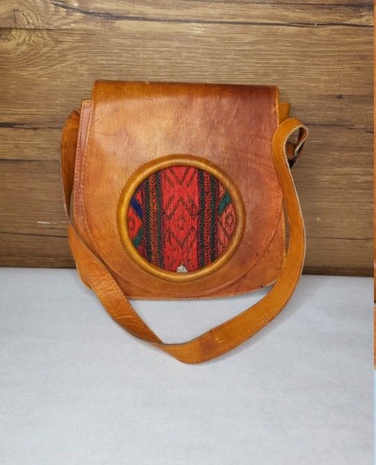 Vintage Tooled Leather Floral Brown Shoulder Bag Purse Boho Handbag