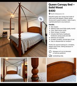 Queen Size Solid Wood Canopy / 4-Poster Bed