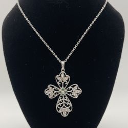 18” sterling silver ornate cross pendant