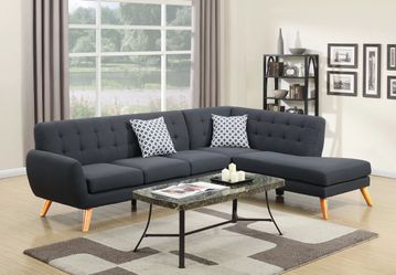 Sectional Modern Design Right Chaise, Ash Black fabric, New Especial price 