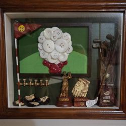 Golf Shadow Box With Button Art Gold Ball
