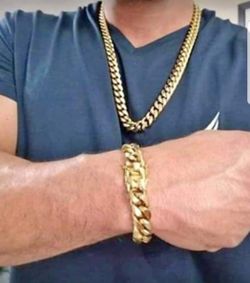 14MM Cuban Set 14K Gold Plated Doesn't Loses Color