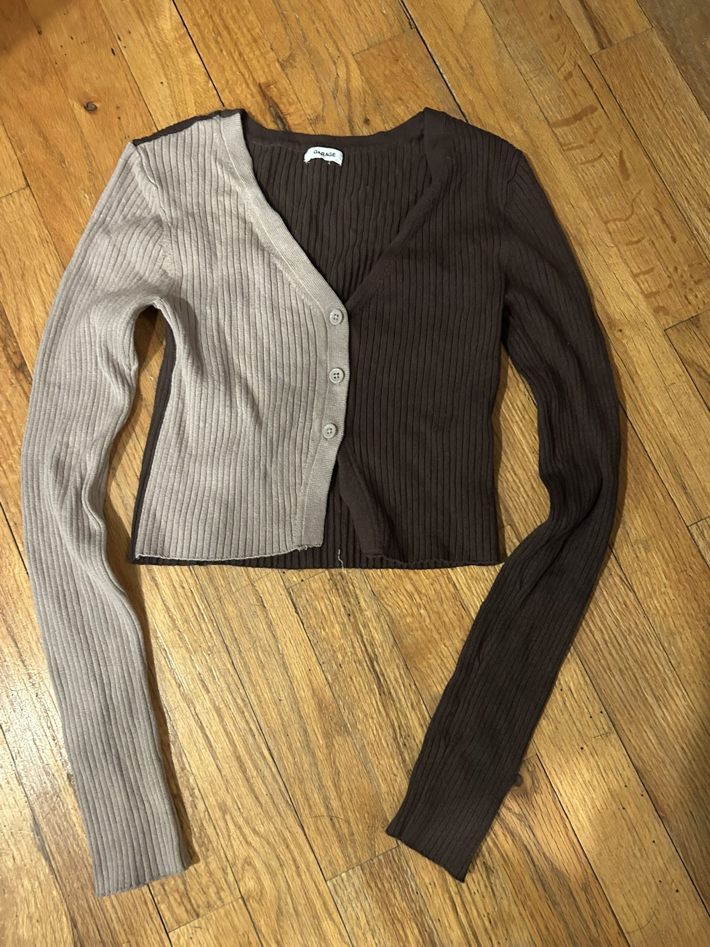 Brown and beige cropped cardigan size extra small from Garage